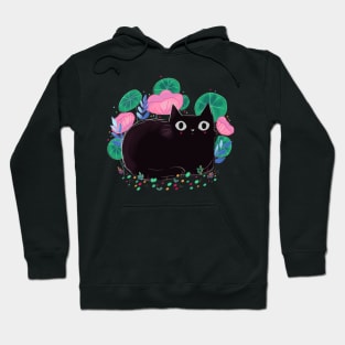 Cute black cat with flowers Hoodie